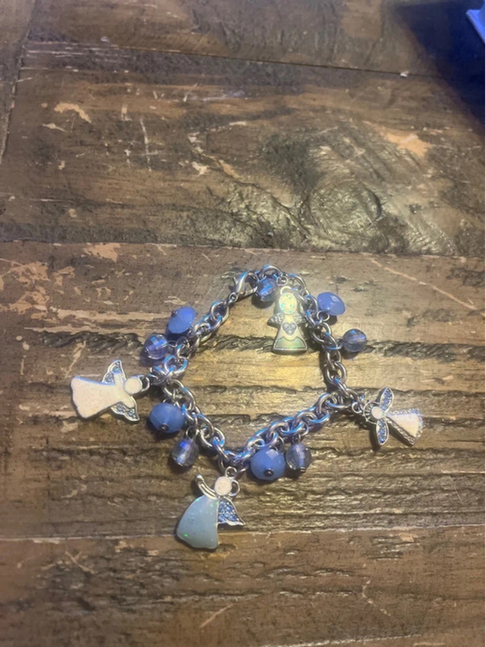 Blue Enamel Angel Charm Bracelet with Shimmering Crystal Beads
